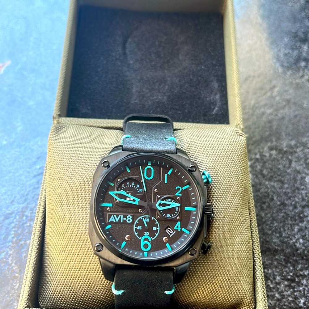 British Avi-8 Hawker Hunter Retrograde Chronograph Blue Diamond Watch